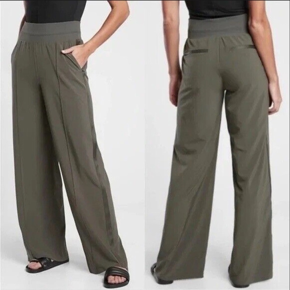 NWT Athleta Nolita Wide Leg Pants size 26 Green Lightweight pull on pockets